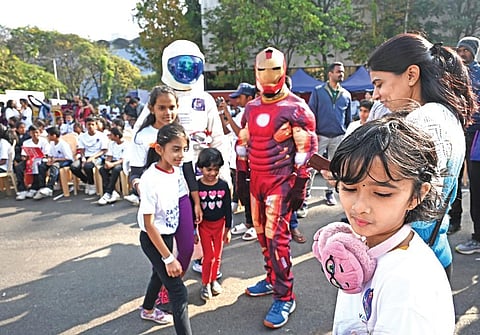 Children take part in the walkathon orgnised by Rainbow Children’s Hospital at Kanteerava Stadium in Bengaluru on Sunday | Nagaraja Gadekal