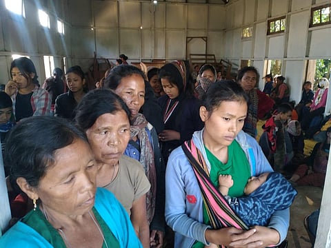 Women refugees inside a small church in Simeinasora. (Express)