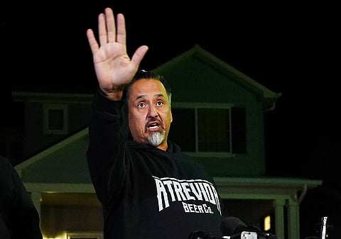 Richard Fierro talks during a news conference outside his home about his efforts to subdue the gunman in the fatal shooting at Club Q, in Colorado Springs. (Photo | AP)