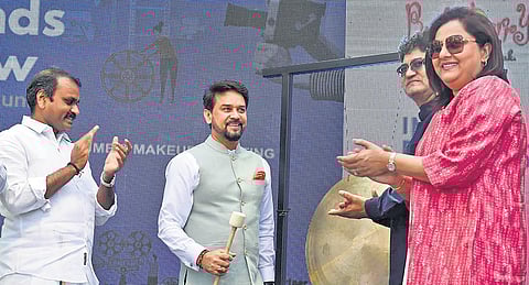 Anurag Singh Thakur inaugurates the ‘75 Creative Minds of Tomorrow’’ segment at the 53rd International Film Festival of India, in Goa on Monday. (Photo| PTI)