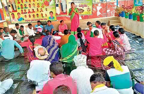 ​  A gram sabha being held in Marlavai gram panchayat in Jainoor mandal of Kumurambheem- Asifabad district to distribute rights certificates  ​