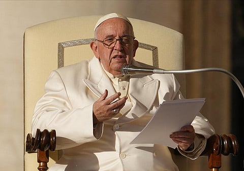 Pope Francis speaks during his weekly general audience in St. Peter's Square at The Vatican, Nov. 23, 2022. (Photo | AP)
