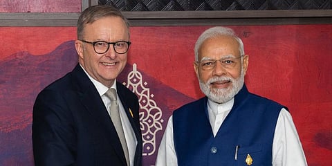 Australia's Prime Minister Anthony Albanese with PM Narendra Modi at the G20 summit. (Photo | Anthony Albanese Twitter)