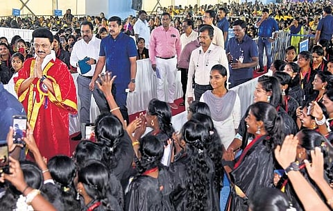 Stalin at the 104th convocation of Queen Mary’s College on Tuesday | R Satish Babu