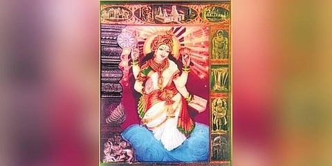 A picture of Goddess Bhuvaneshwari painted in 1953 at Jakkali village