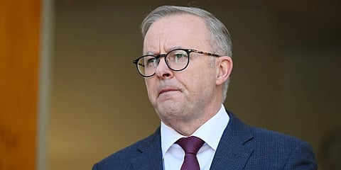 Australian Prime Minister Anthony Albanese attends a press conference at Parliament House in Canberra. (Photo |AP)