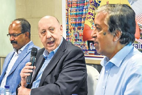 FitsAir’s CEO Peter Murray Hill addressing reporters in Tiruchy on Friday| m k ashok kumar