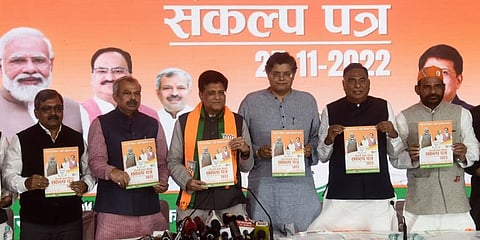 BJP leaders Piyush Goyal, Adesh Gupta and Baijayant Jay Panda. (Photo | Express)