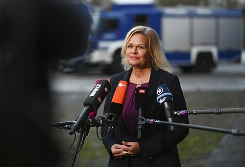 Nancy Faeser, Federal Minister of the Interior and Home Affairs talks to members of the press in Emden, Germany on Nov. 26, 2022 (Photo | AP)