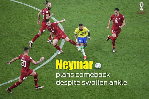 Neymar is planning a World Cup comeback despite posting a photo of his ankle still looking very swollen.  (Photo | AP)