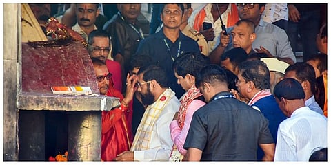 Maharashtra Chief Minister Eknath Shinde during his visit to Kamakhya temple in Guwahati. (Photo |PTI)
