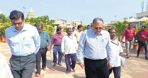 The expert team on their way to inspect the Natamandap in Puri on Sunday | Express