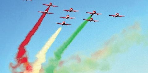 Surya Kiran performing at the inaugural session of Aero India 2011 at Yelahanka Air Force Station in Bengaluru. (File photo)