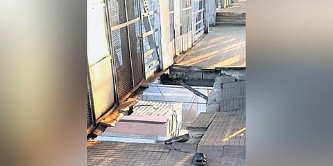 The bridge after part of it collapsed at Balharshah station on Sunday. (Photo | PTI)