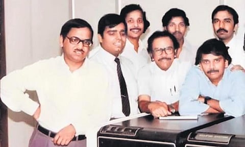 Kris Gopalkrishnan (extreme right, in blue) with the founding members of Infosys back in the ’80s