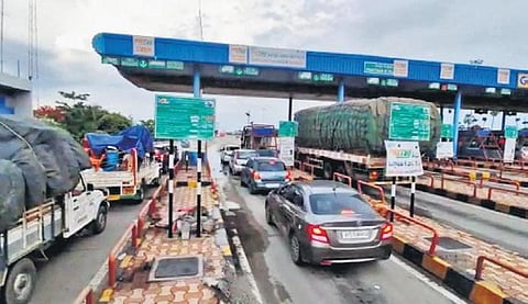 Vehicle rush at Panthangi toll gate on the Hyderabad-Vijayawada Highway.