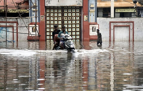 A flooded road at Pattalam following heavy rains in Chennai. Image used for representational purpose (Photo | EPS, Martin Louis)