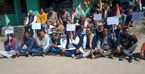 In this file image used for representational purpose, Congress MLAs on a dharna outside Uttarakhand assembly gate. (Photo | Twitter)