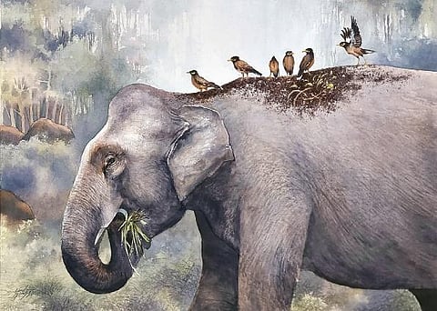 Splashes of human life, nature in watercolour