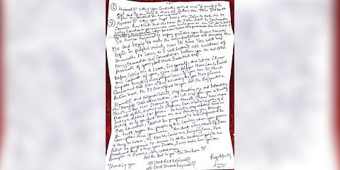 Sukesh’s letter released to the media by his lawyer on Saturday