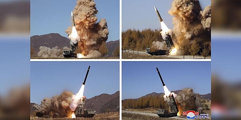 This combination of photos provided by the North Korean government, shows what they say military operation held during Nov. 2-5, 2022.(Photo | AP)