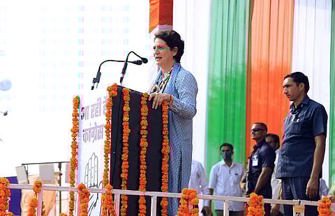 Congress General Secretary Priyanka Gandhi Vadra at Haroli, in Una. (Photo | ANI)