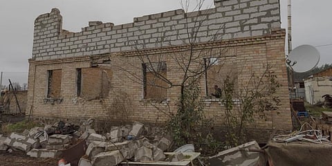 The remains of a house destroyed by fighting, in the village of Moshun, outside Kyiv, Ukraine, Nov. 4, 2022.  (Photo | AP)