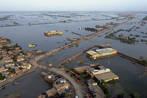 Homes are surrounded by floodwaters in Pakistan's southwestern Baluchistan province, Aug. 29, 2022.  (File Photo | AP)