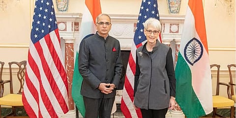 India’s Foreign Secretary Amb Vinay Mohan Kwatra, (L), meets with US Deputy Sectary of State in Washington D.C. (Photo | ANI)