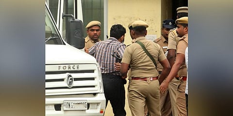 Accused in the Coimbatore blast case being brought to the Sessions Court for Exclusive Trial of Bomb Blast Cases at Poonamallee near Chennai. (Photo | P Jawahar, EPS)