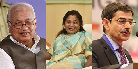 Arif Mohammad Khan (L), Tamilisai Soundararajan, R N Ravi (R)