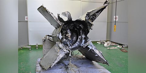 This undated photo provided by South Korean Defense Ministry on Wednesday, Nov. 9, 2022, shows the retrieved debris of a missile in South Korea's East Sea.(Photo | AP)