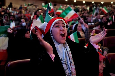 Men and women -- the latter wearing veils -- watched the game together in Milad Tower Hall in Tehran, in an unusual spectacle in a country where women have had difficulty accessing stadia (Photo | AFP