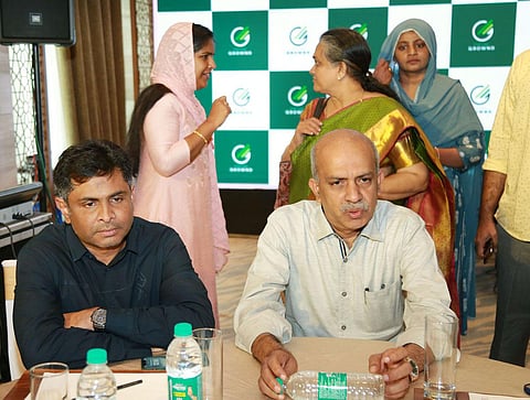 Edayar Zinc chairman Abdul Salim and managing director Mohamed Bismith at a press conference to announce the launch of ‘Fortune Grownd’. (Photo | T P Sooraj, EPS)