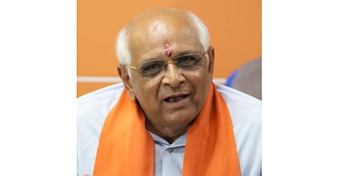 Bhupendra Patel addresses the media after being selected as the new BJP legislative party leader at the party's state headquarters in Gandhinagar, Dec. 10, 2022. (Photo | AP)