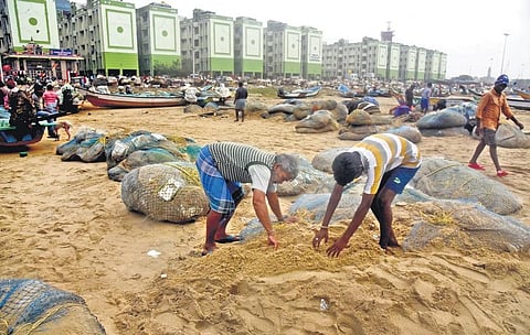 With no shelter, several fishing nets and boat engines were damaged by the cyclone in Nochikuppam on Saturday | martin louis
