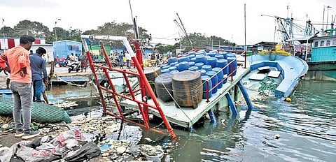 Mechanised fishing boats damaged by cyclone Mandous at Kasimedu fishing harbour in Chennai on Saturday | p jawahar