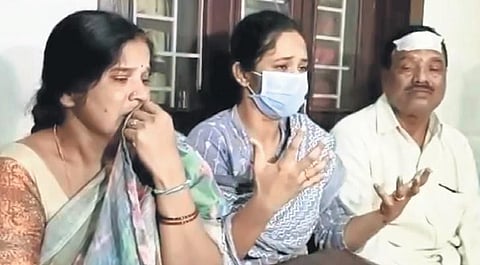 Vaishali (middle) speaks to the media in presence of her parents on Saturday. (File Photo)
