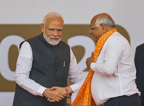 Bhupendra Patel took oath as the Chief Minister of Gujarat for a second straight term in Gandhinagar. (Photo | PTI)