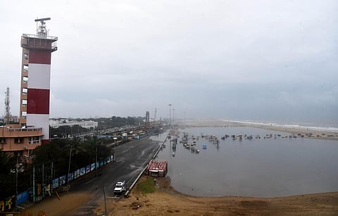 Marina beach flooded after heavy rain due to cyclone Mandous. (Photo | Martin Louis, EPS)