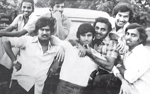 K C James (top) with Rajinikanth and other classmates of the film institute | express