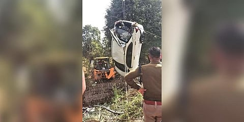 ​  The ill-fated car being pulled out of the abandoned well on Monday | Express  ​