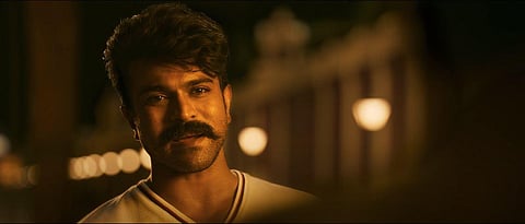 A still from the trailer of 'RRR' in which Ram Charan essayed the role of the real-life Indian revolutionary Alluri Sitarama Raju. (Photo | Screengrab)