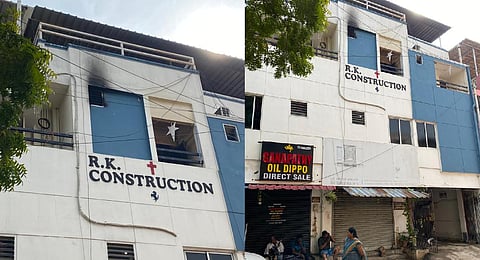 Visuals of the fire caused by a blast in the airconditioner unit of a residential building in Choolaimedu, Chennai. (Photos | R Satish Babu, EPS)