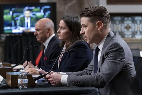 Actor Ben McKenzie testifies during a Senate Banking Committee hearing on cryptocurrency and the collapse of the FTX crypto exchange and its founder Sam Bankman-Fried. (Photo | AP)