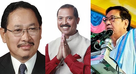 L-R: The heads of the Congress' Nagaland unit Kewekhape Therie, Meghalaya unit Vincent Pala, and Tripura unit Birajit Sinha. (Photos | Twitter)