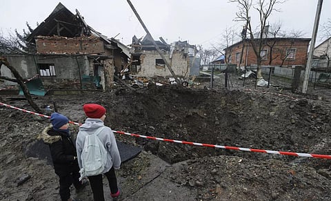 The central cities of Poltava and Kremenchuk were also without power and regional officials in Kryvyi Rig, where Zelensky was born, said rockets hit a residential building. (Photo | AP)