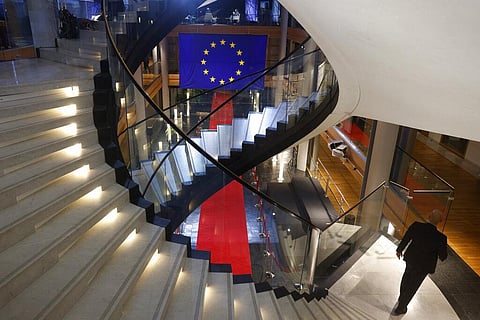 A man walks down stairs during a special session on lobbying at the European Parliament in Strasbourg, eastern France. (Photo | AP)