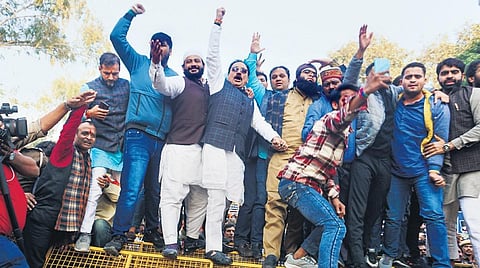 BJP leaders and supporters stage a protest near the Pakistan High Commission, in New Delhi on Friday | PTI