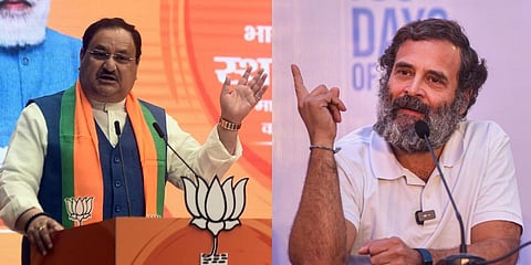 BJP President JP Nadda, (L), and Congress leader Rahul Gandhi. (File Photo | PTI)